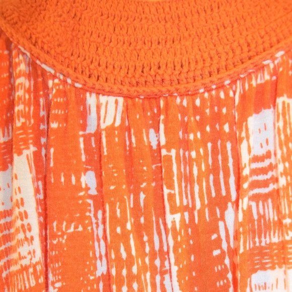 Cha Cha Vente Womens Tank Top Size Medium Crochet Pleated Geometric Orange White - Picture 3 of 6